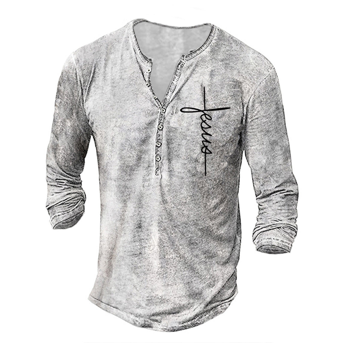 Herren Langarm Henley-Shirt mit kreativem Grafikdruck