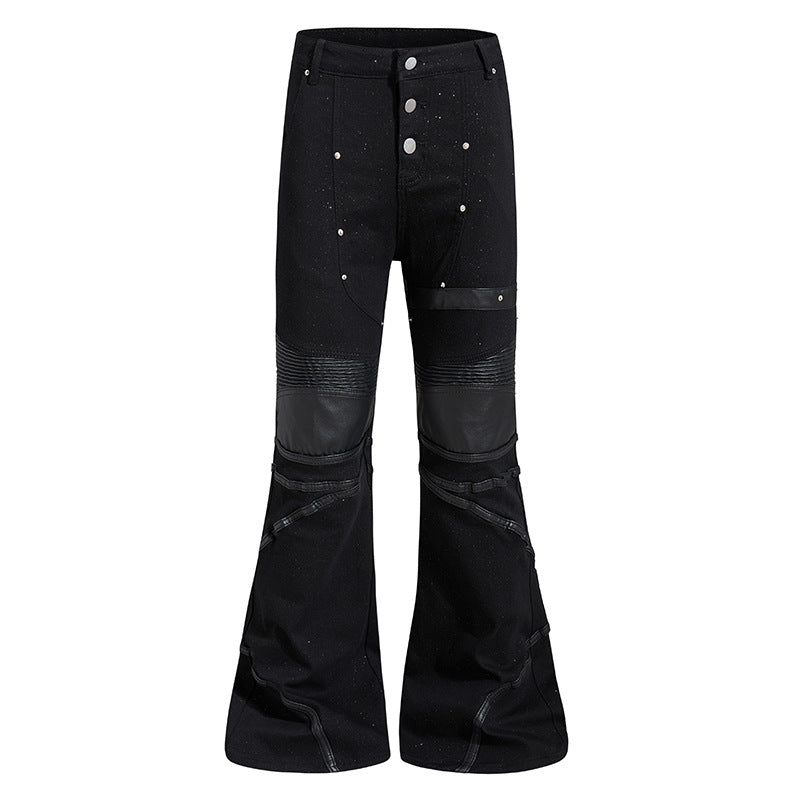 Damen ausgestellte Culotte-Hose mit Biker‑Nähten, hohem Bund und Patchwork‑Einsätzen Shop Nory