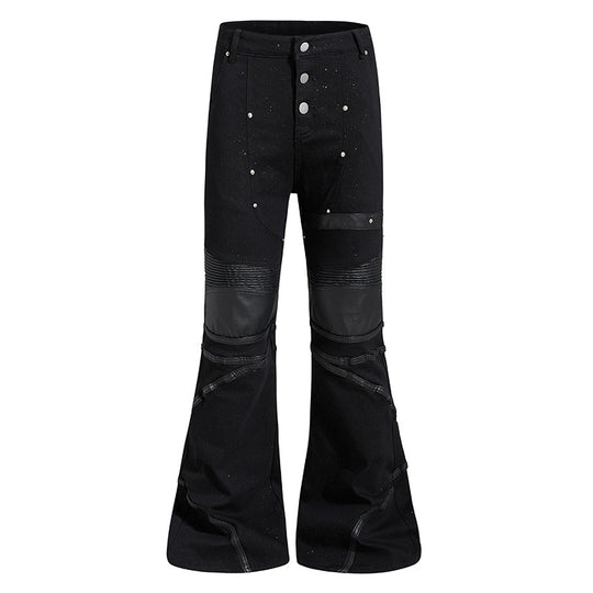 Damen ausgestellte Culotte-Hose mit Biker‑Nähten, hohem Bund und Patchwork‑Einsätzen Shop Nory