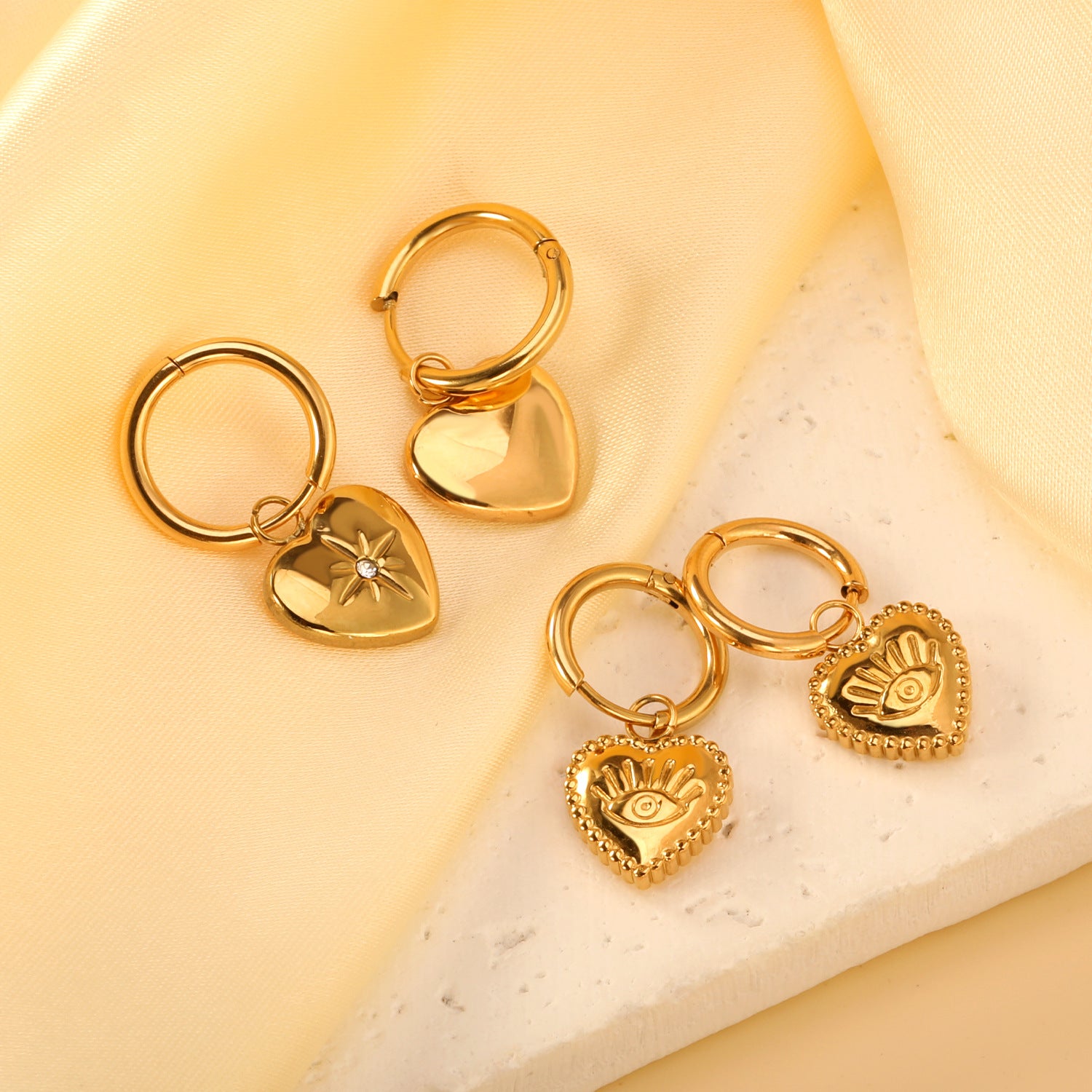 Damen Hängende Ohrstecker im herzförmigen Design mit funkelndem Kristall und goldplattierter Oberfläche Shop Nory