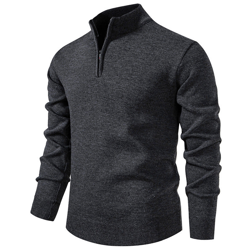 Herren Slim-Fit Feinstrickpullover mit kurzem Reißverschluss, Stehkragen und geripptem Bund Shop Nory