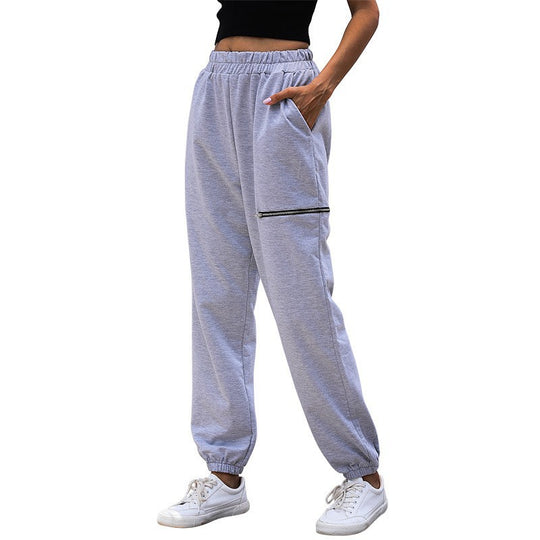Damen Lässige High-Waist Sweathose mit Reißverschlusstasche und elastischem Saum Shop Nory