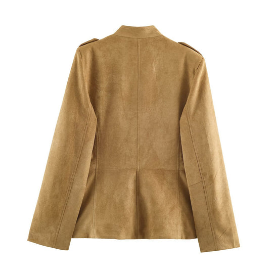 Damen Taillierte Veloursjacke im Fieldstil mit Stehkragen und Brustklappen Shop Nory