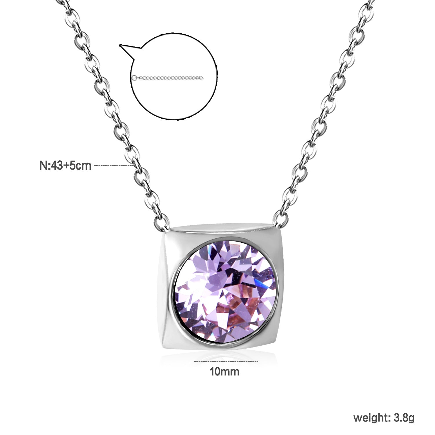 Damen Halskette mit quadratischem Kristallanhänger aus hochwertigem Edelstahl Shop Nory