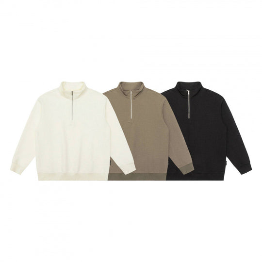 Unisex Oversize Waffelstruktur Halbzip-Pullover mit Stehkragen Shop Nory