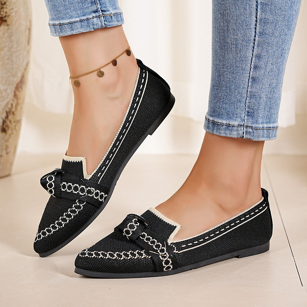 Damen Ballerinas mit modischem Streifendesign und charmantem Schleifenakzent Shopnory