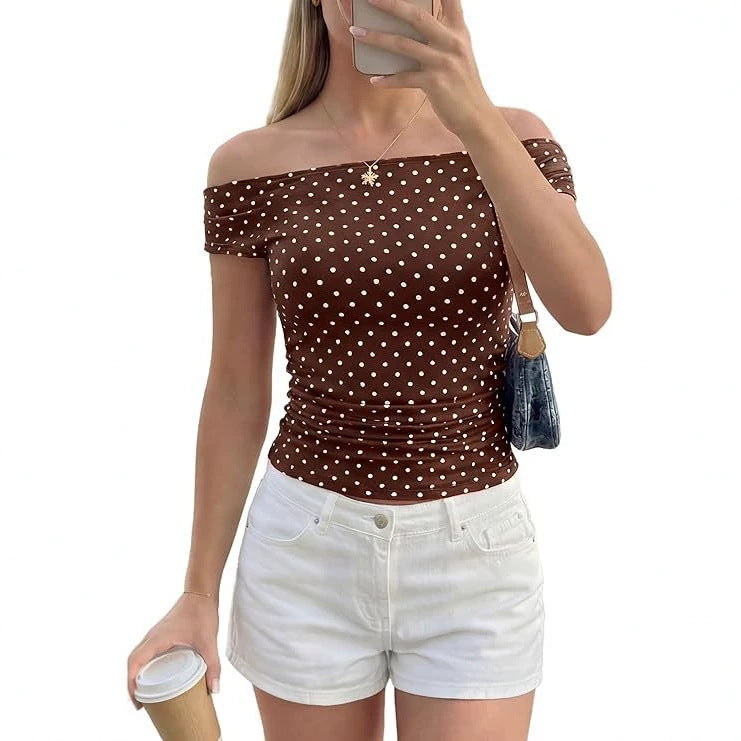 Damen Schulterfreies tailliertes Polka‑Dot Top mit geraffter Seitennaht Shop Nory