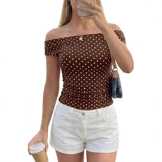 Damen Schulterfreies tailliertes Polka‑Dot Top mit geraffter Seitennaht Shop Nory