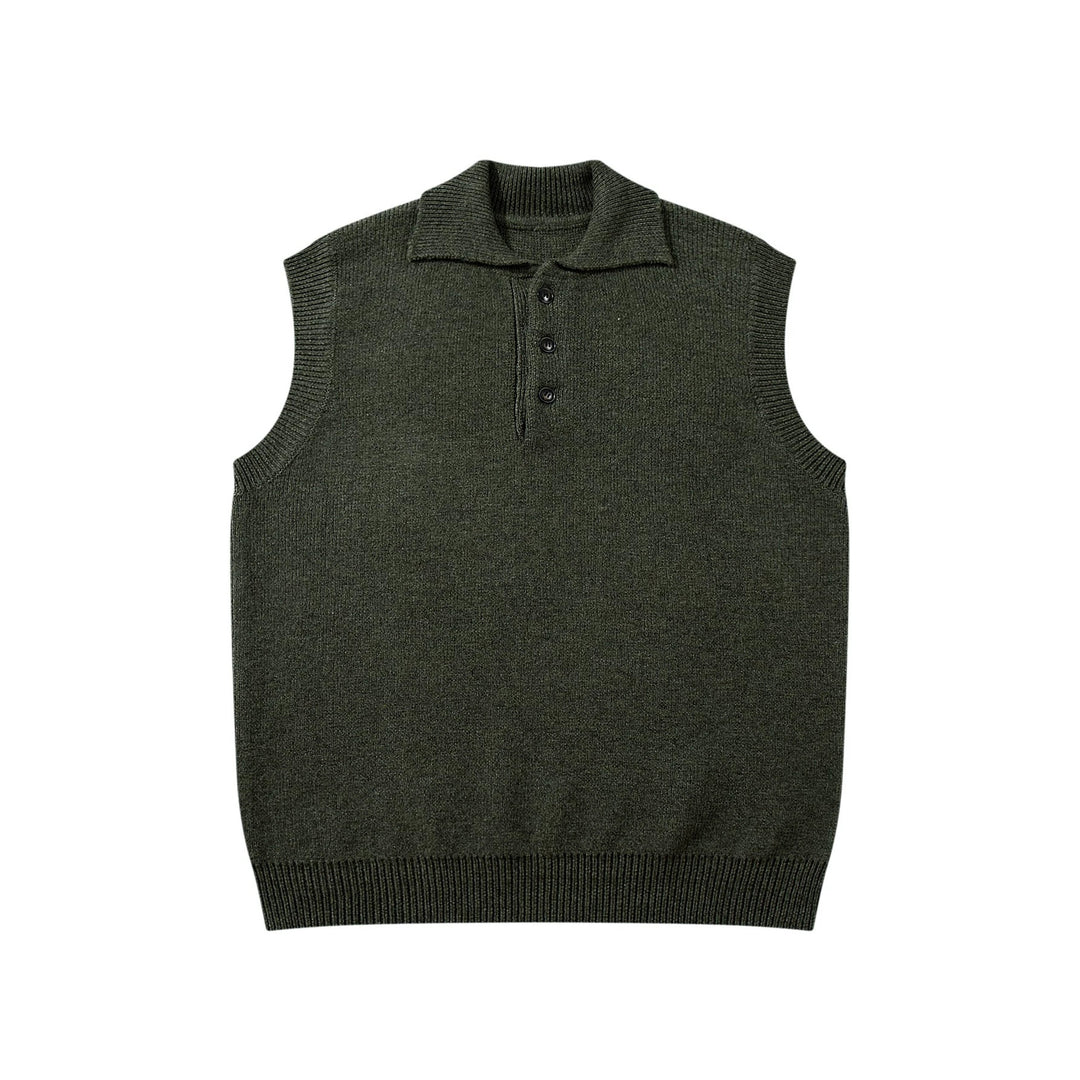 Unisex Ärmellose Strickweste mit Polokragen und Knopfleiste Shop Nory