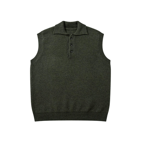 Unisex Ärmellose Strickweste mit Polokragen und Knopfleiste Shop Nory