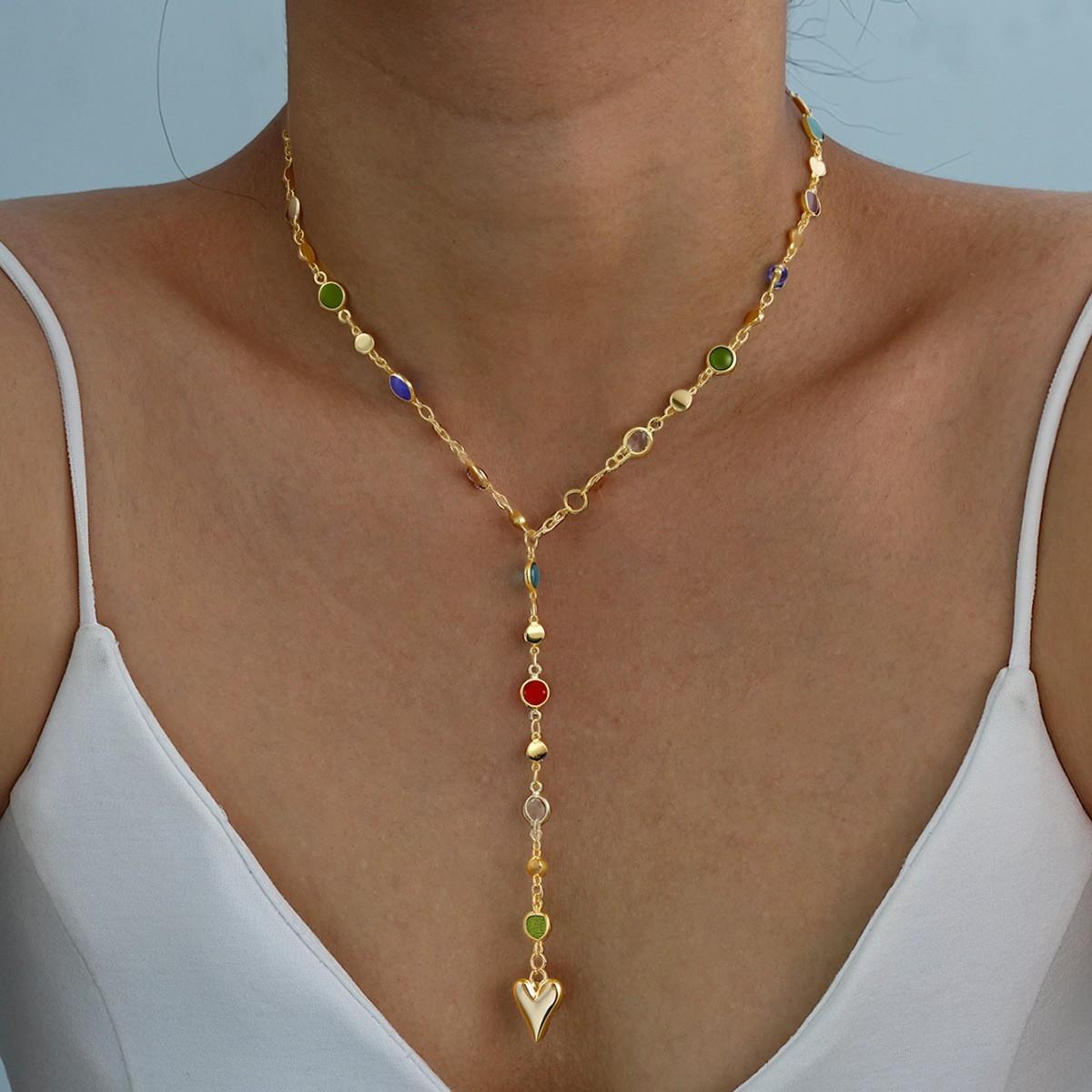 Damen Y-Halskette mit bunten Kristallelementen und Herzen Shop Nory