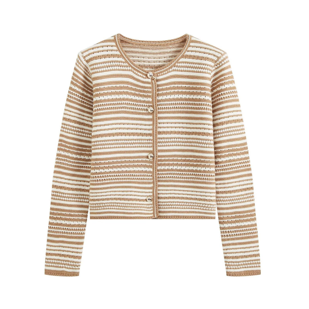 Damen Strukturierter Streifen-Feinstrickcardigan mit Zierknöpfen Shop Nory