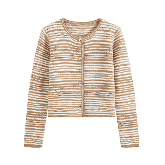 Damen Strukturierter Streifen-Feinstrickcardigan mit Zierknöpfen Shop Nory