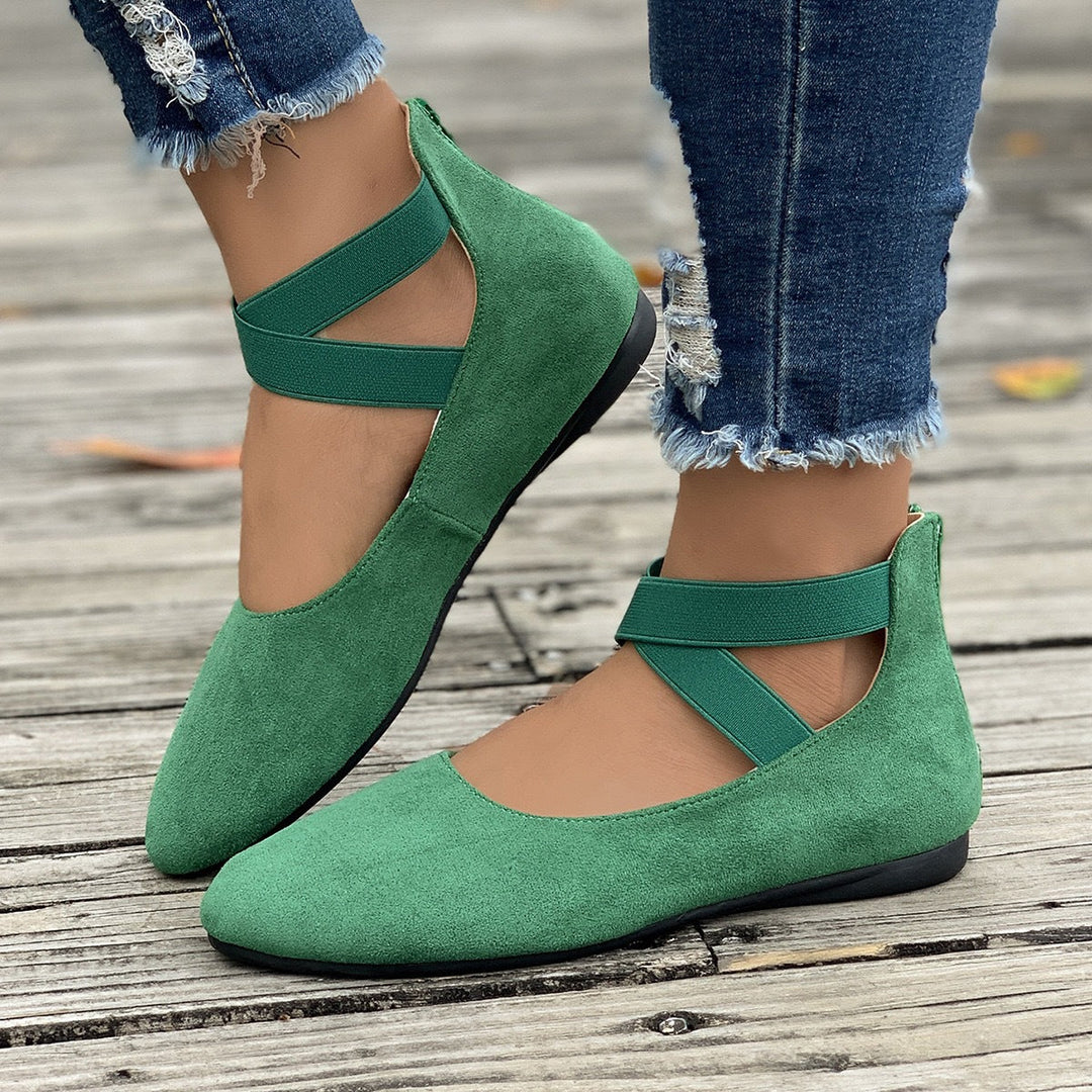 Damen Ballerina mit elastischen Riemen und komfortablem Fußbett Shopnory