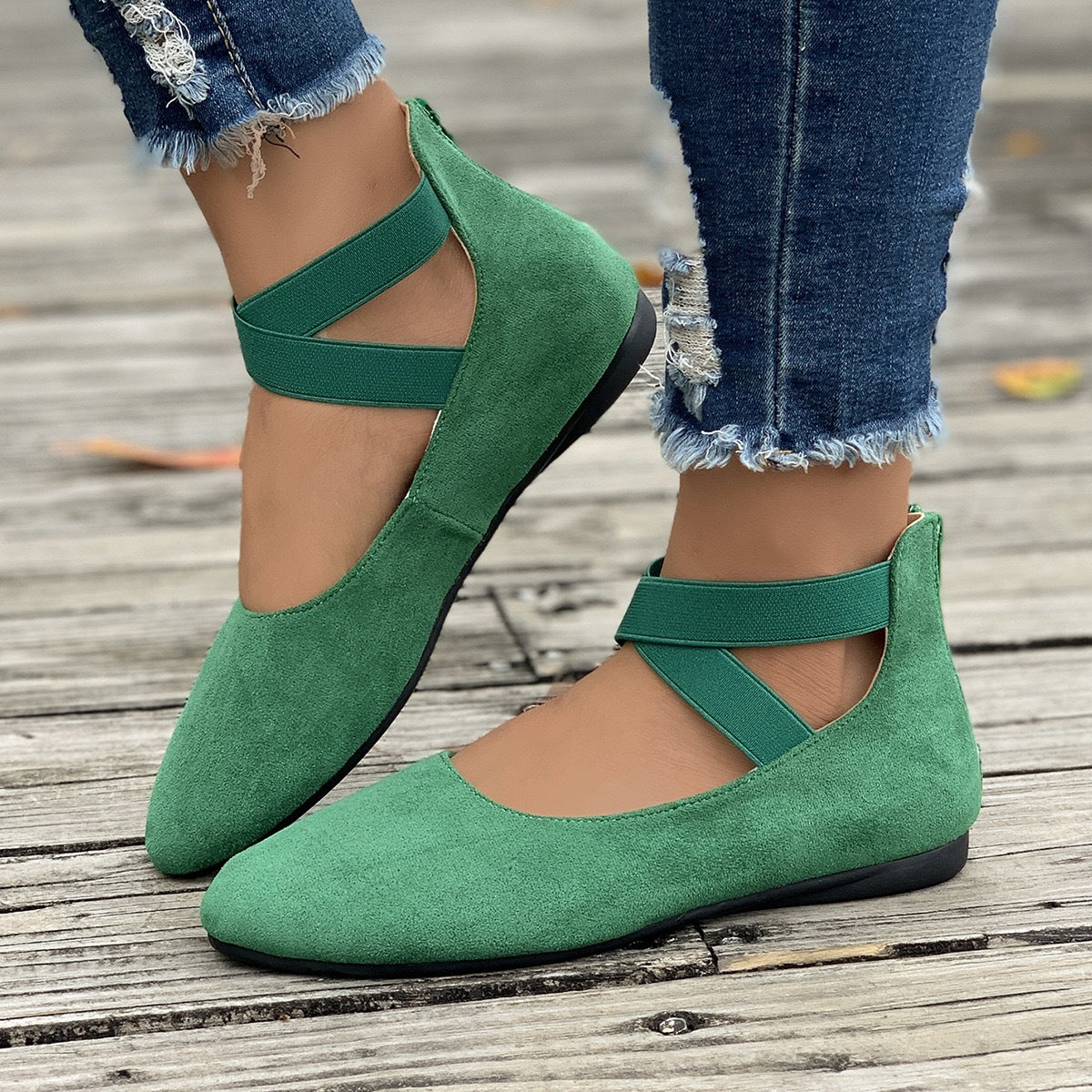Damen Ballerina mit elastischen Riemen und komfortablem Fußbett Shopnory