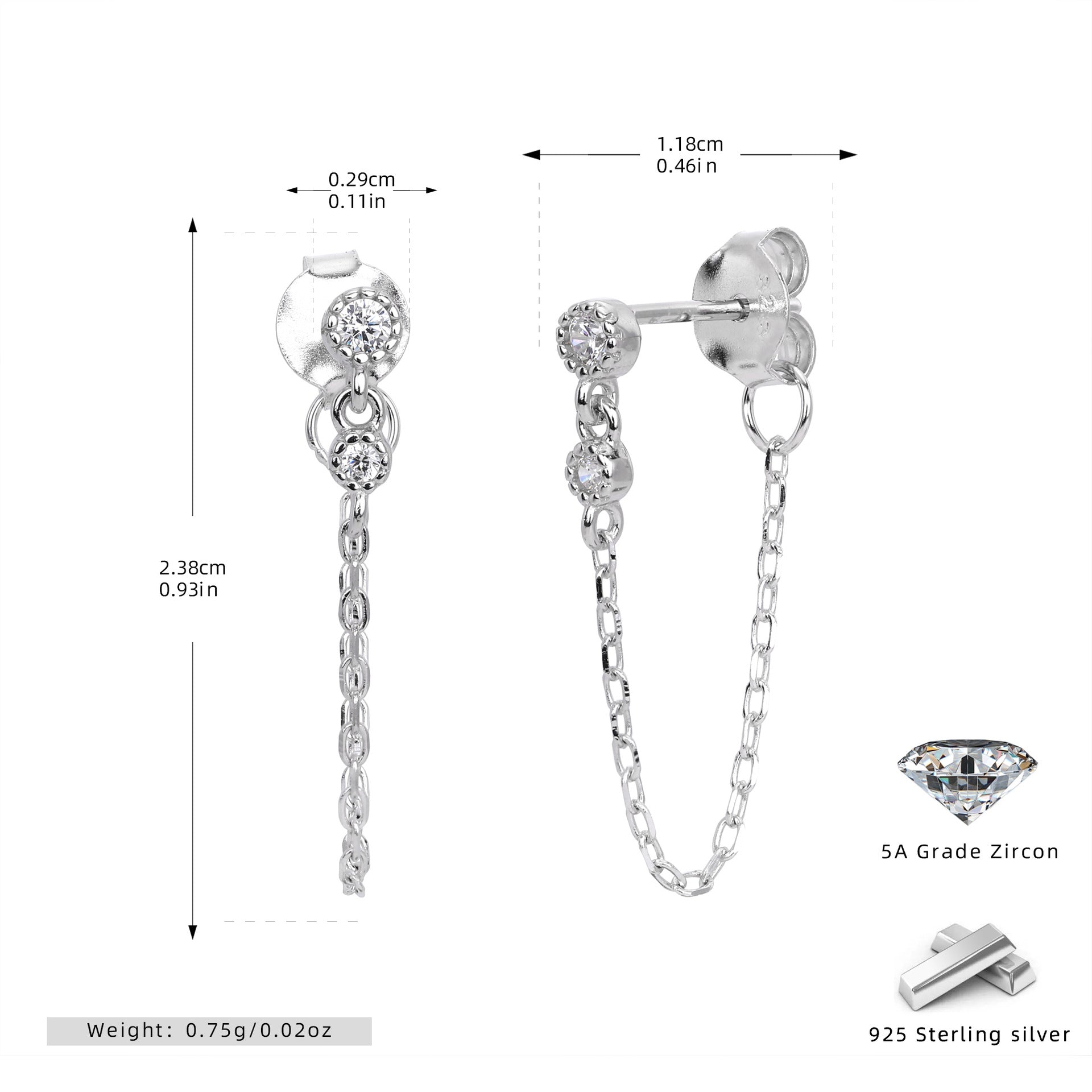 Damen Ohrhänger mit elegantem Ketten-Design aus 925 Sterling Silber Shop Nory