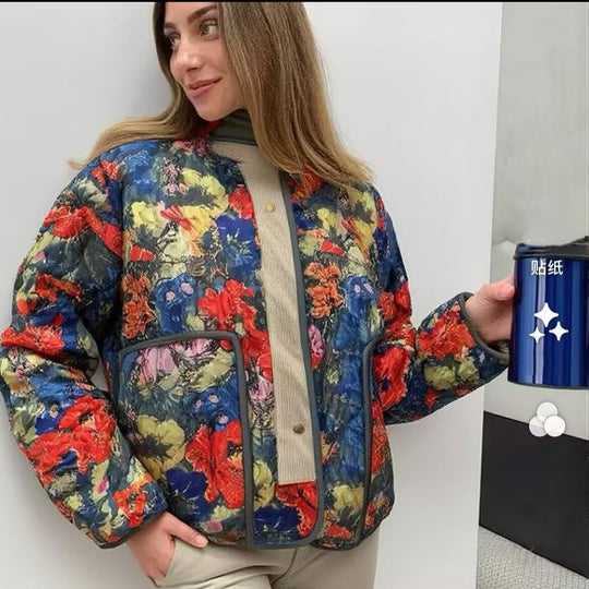 Damen Gesteppte Übergangsjacke mit floralem Allover-Muster und Stehkragen Shop Nory
