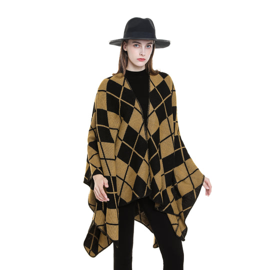 Damen Oversize-Cape im Plaid‑Deckenstil aus Wollmix mit offenem Fall Shop Nory