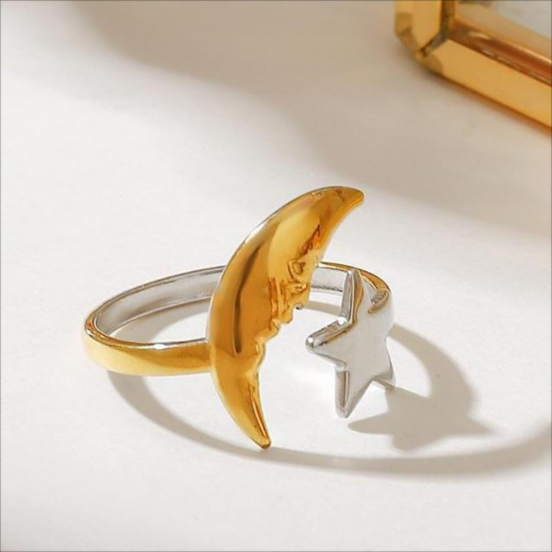Damen Schmuckring mit minimalistischem Mond und Stern Design Shop Nory