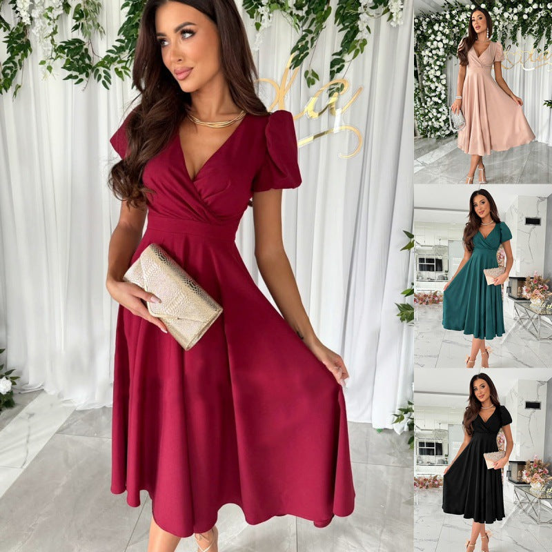 Damen Elegantes A-Linien Midi Kleid mit weichen Falten