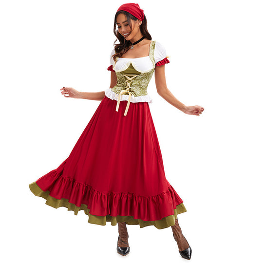 Damen nan bayerisches Oktoberfest-Biermädchen-Kostüm mit geschnürtem Mieder Puffärmeln und mehrlagigem Rock Shop Nory