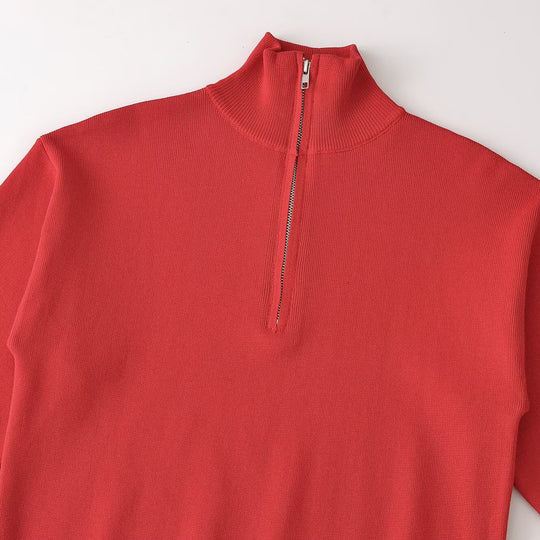 Damen Relaxter Halbzip-Feinstrickpullover mit Stehkragen und überschnittener Schulter Shop Nory