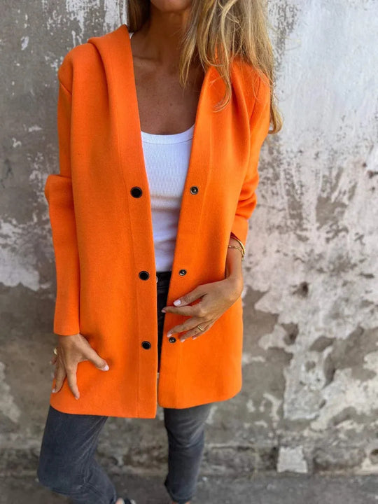 Damen Geradliniger Midimantel aus Wollmix mit Stehkragen und Druckknopfverschluss Shop Nory