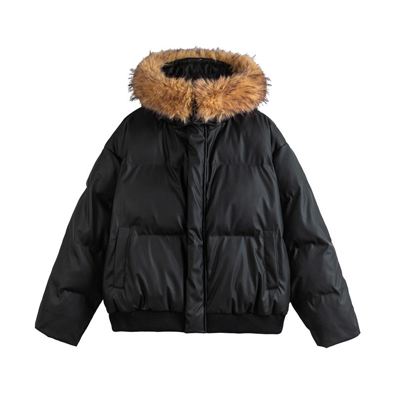 Damen Kurz geschnittene Steppjacke mit Kunstfellkapuze und elastischem Saum Shop Nory