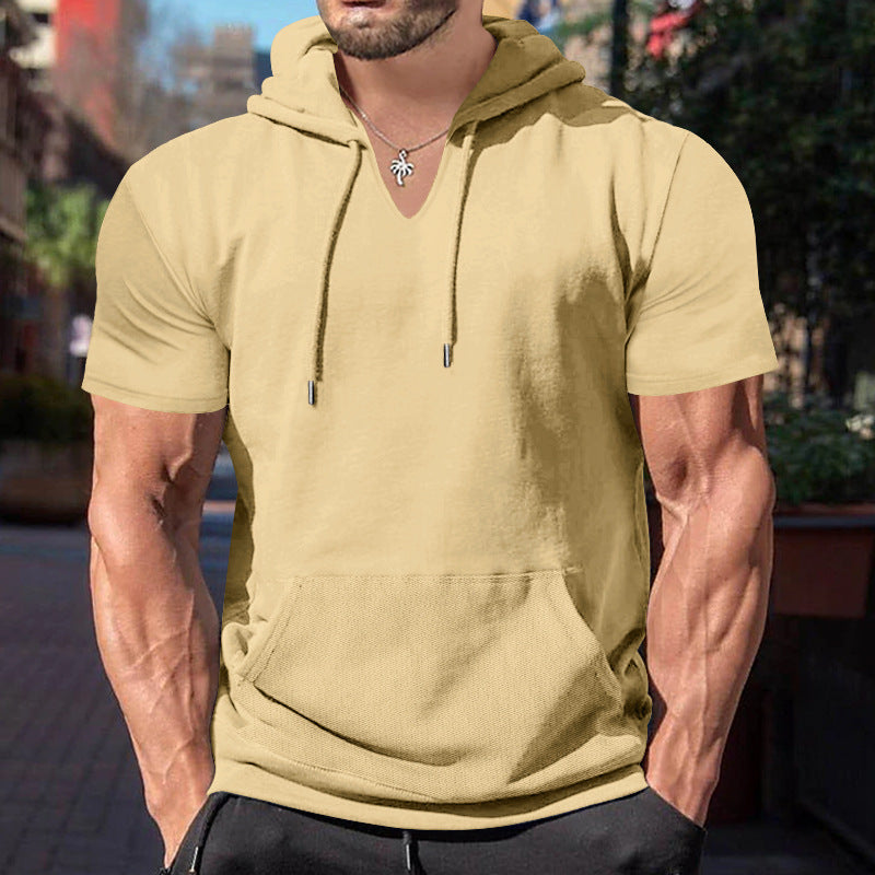 Herren lässiges Kapuzenshirt mit V-Ausschnitt und praktischer Bauchtasche