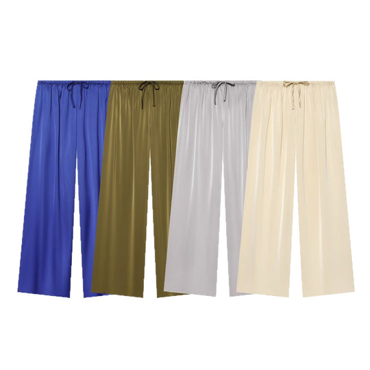 Damen Weite Satin-Hose mit elastischem Tunnelzugbund und weitem Bein Shop Nory