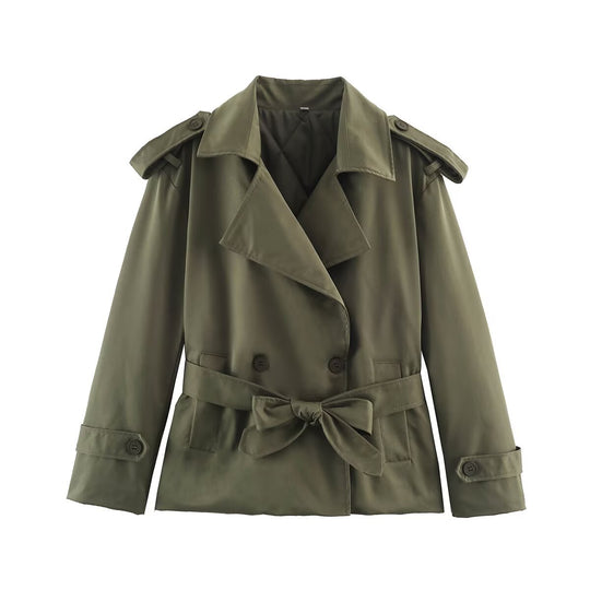 Damen Taillierte Kurz-Trenchjacke mit Bindegürtel und Schulterpatten Shop Nory
