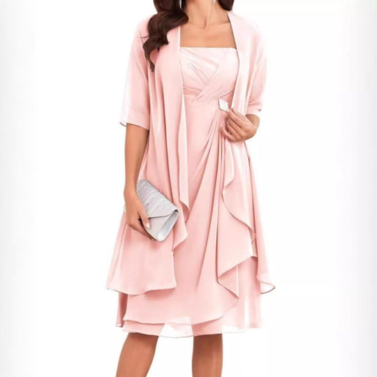Damen nan Chiffon-Abendkleid mit Bolero und asymmetrischem Lagenrock