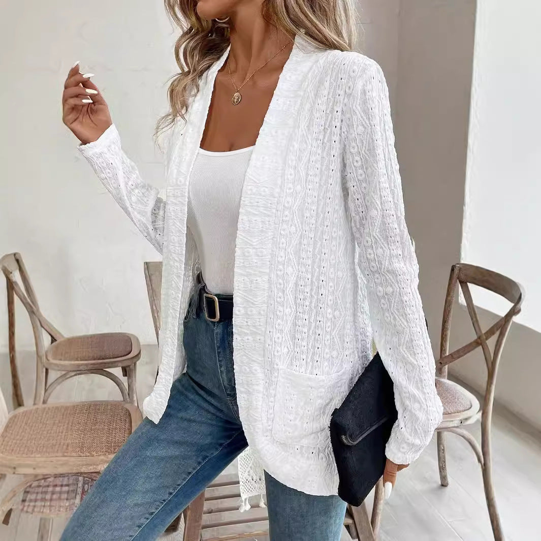 Damen Elegante Strickjacke mit feiner Lochmusterung