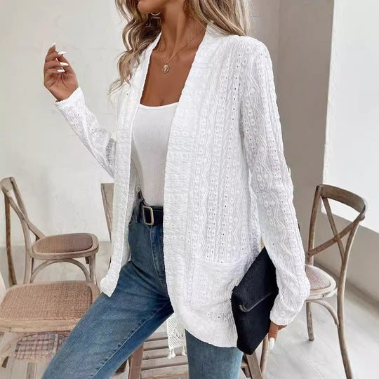 Damen Elegante Strickjacke mit feiner Lochmusterung