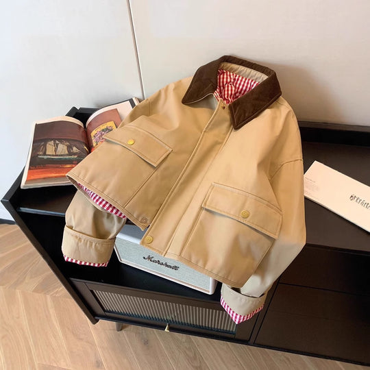 Damen Modische Utility-Jacke mit Samtkragen Shop Nory