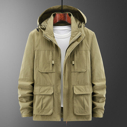 Herren Leichte Outdoor‑Fieldjacke mit Kapuze, vier aufgesetzten Taschen und verdecktem Reißverschluss Shop Nory