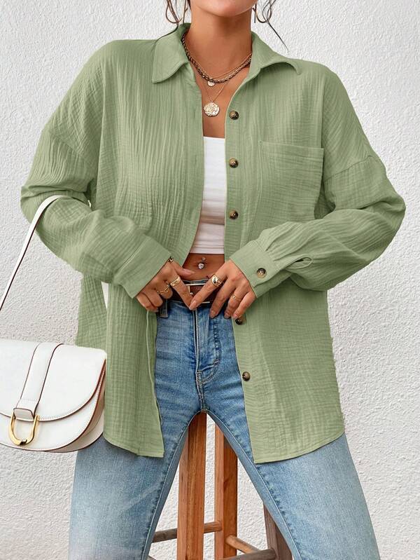 Damen Lässiges Overshirt mit Knopfleiste und Brusttasche