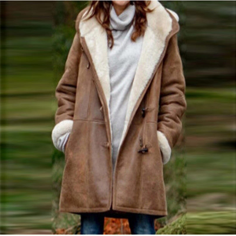 Damen Kapuzen-Dufflecoat mit Kunstfellbesatz und KnShop Noryelverschlüssen Shop Nory