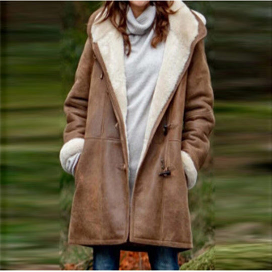Damen Kapuzen-Dufflecoat mit Kunstfellbesatz und KnShop Noryelverschlüssen Shop Nory