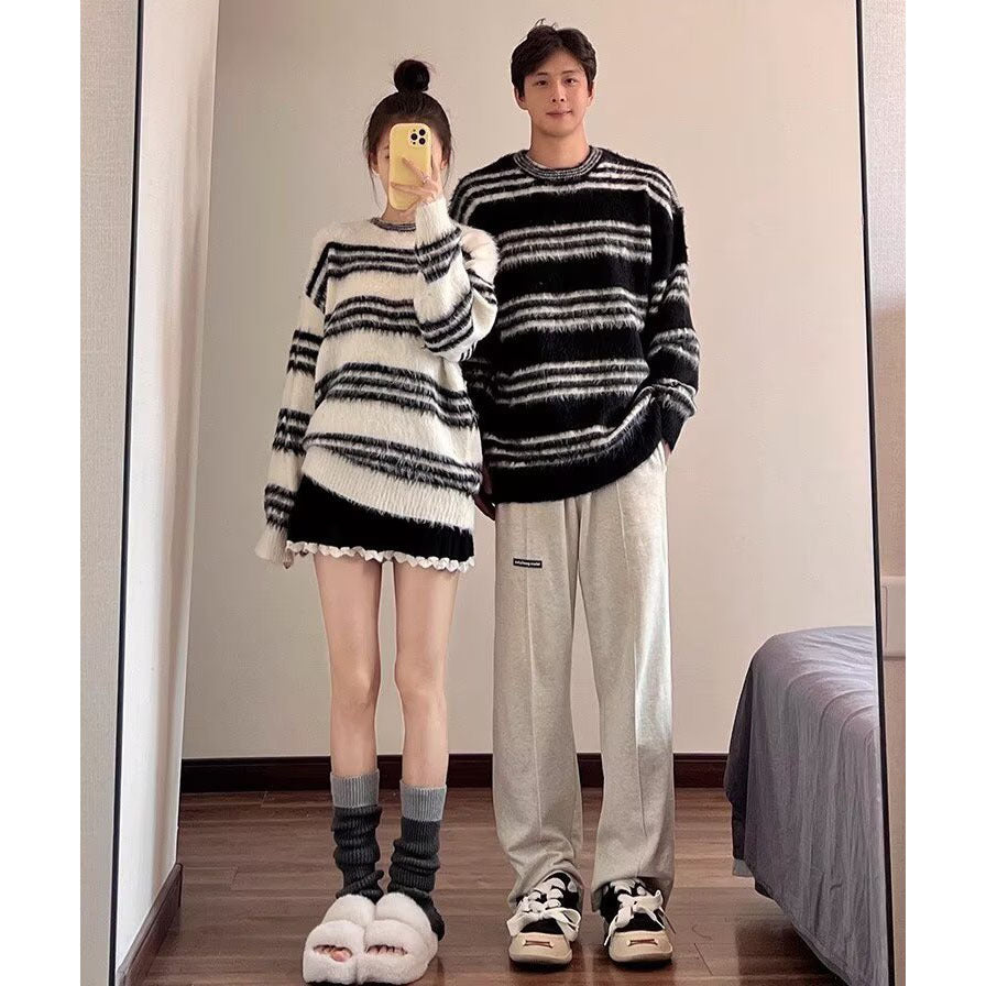 Damen Gemütlicher, gestreifter Grobstrickpullover Shop Nory