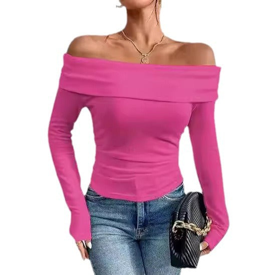 Damen Figurbetontes Schulterfreies Langarm Feinstrickshirt mit Carmenausschnitt Shop Nory