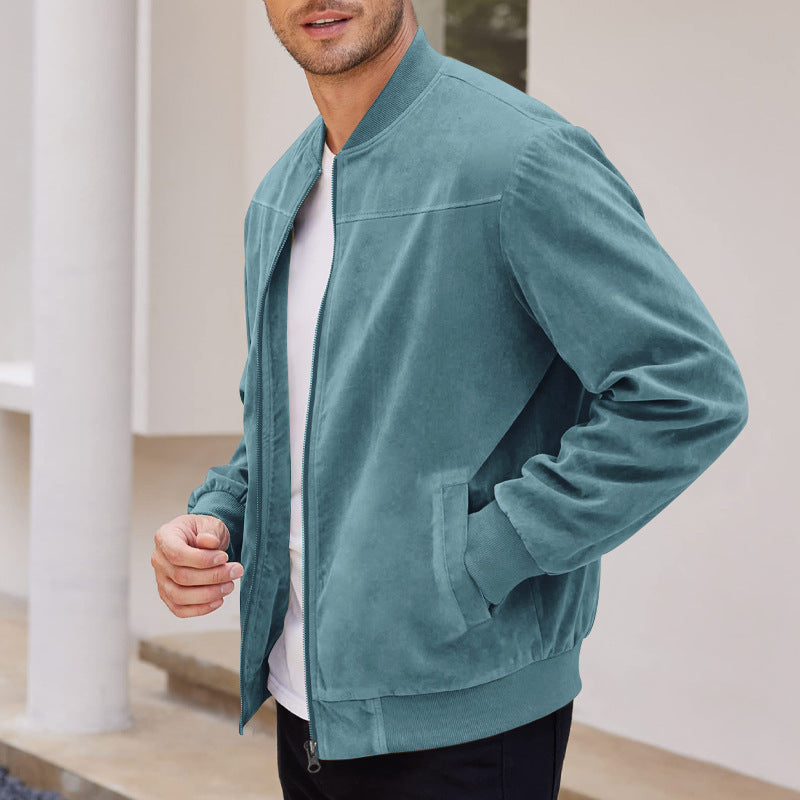 Herren hochwertige Wildlederjacke im sportlichen Bomberstil mit elastischen Bündchen