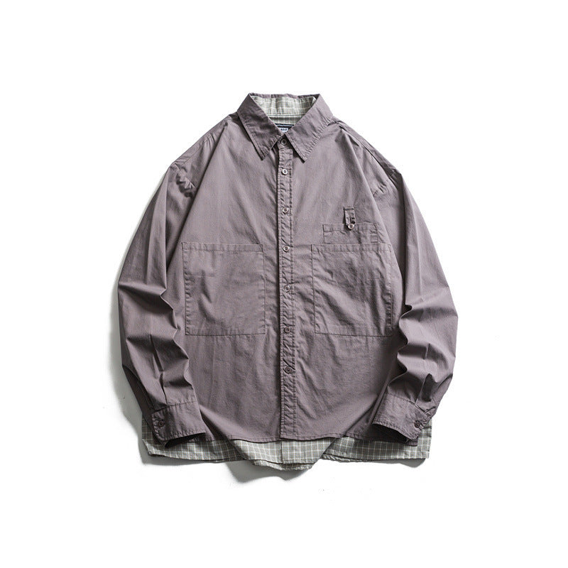 Herren Lagenlook-Overshirt mit aufgesetzten Fronttaschen, lockerer Passform und kariertem Untertritt Shop Nory