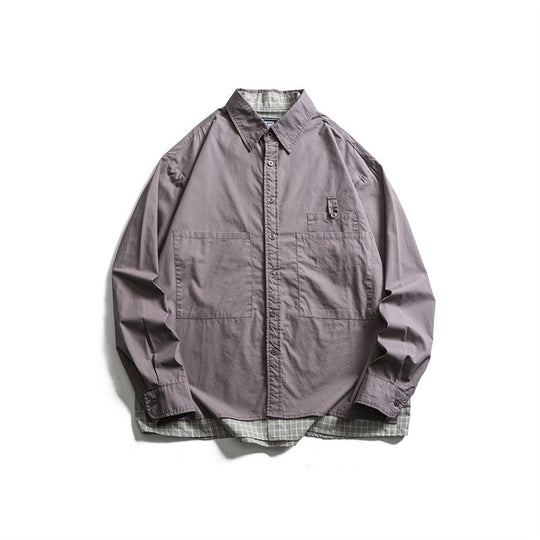 Herren Lagenlook-Overshirt mit aufgesetzten Fronttaschen, lockerer Passform und kariertem Untertritt Shop Nory