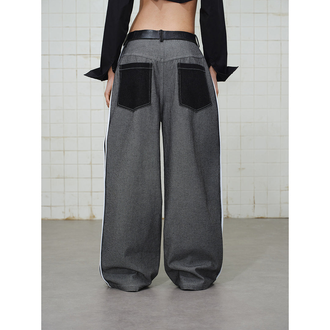 Damen Wide-Leg Cargo-Jeans mit aufgesetzten Grafik-Patches und Kontraststreifen Shop Nory