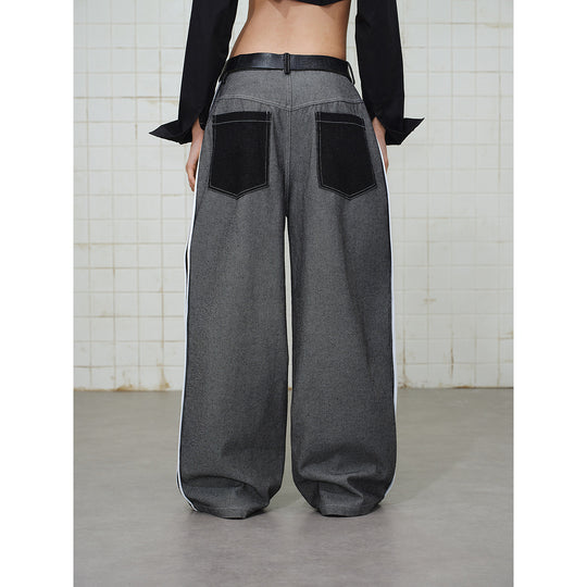 Damen Wide-Leg Cargo-Jeans mit aufgesetzten Grafik-Patches und Kontraststreifen Shop Nory