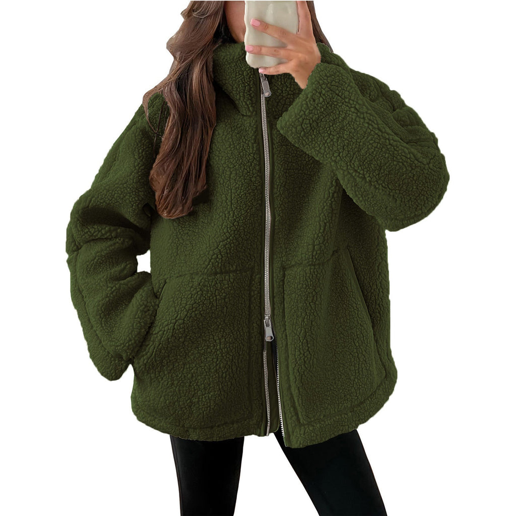 Damen Kuschelige Teddy-Jacke mit Reißverschluss