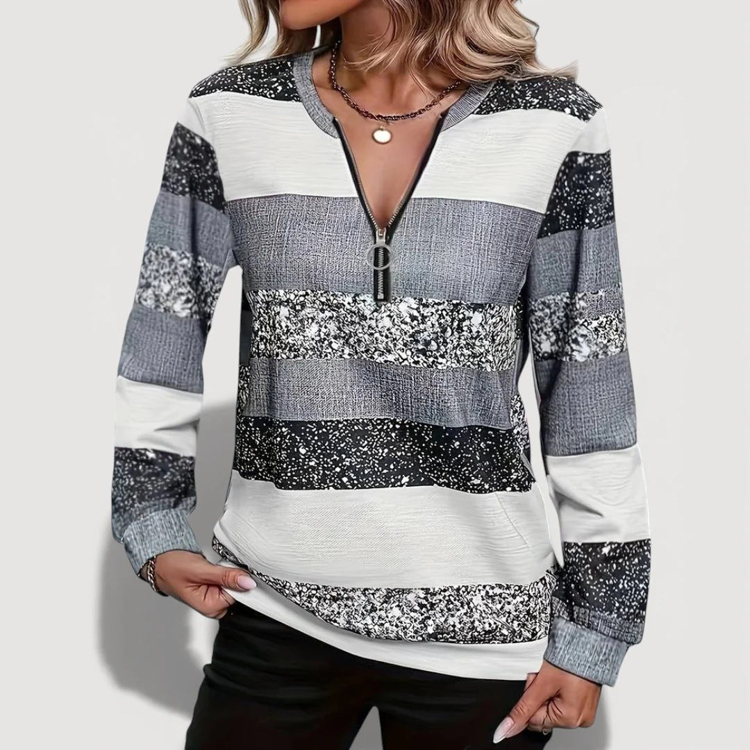 Damen Modischer Zip-Pullover mit grafischem Muster