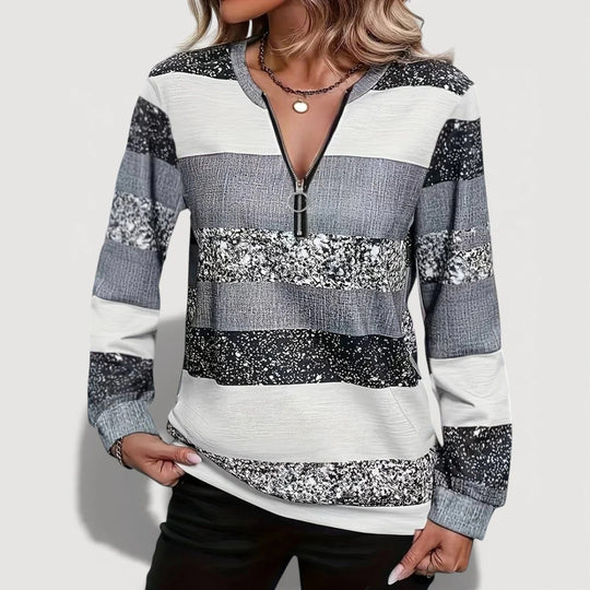 Damen Modischer Zip-Pullover mit grafischem Muster