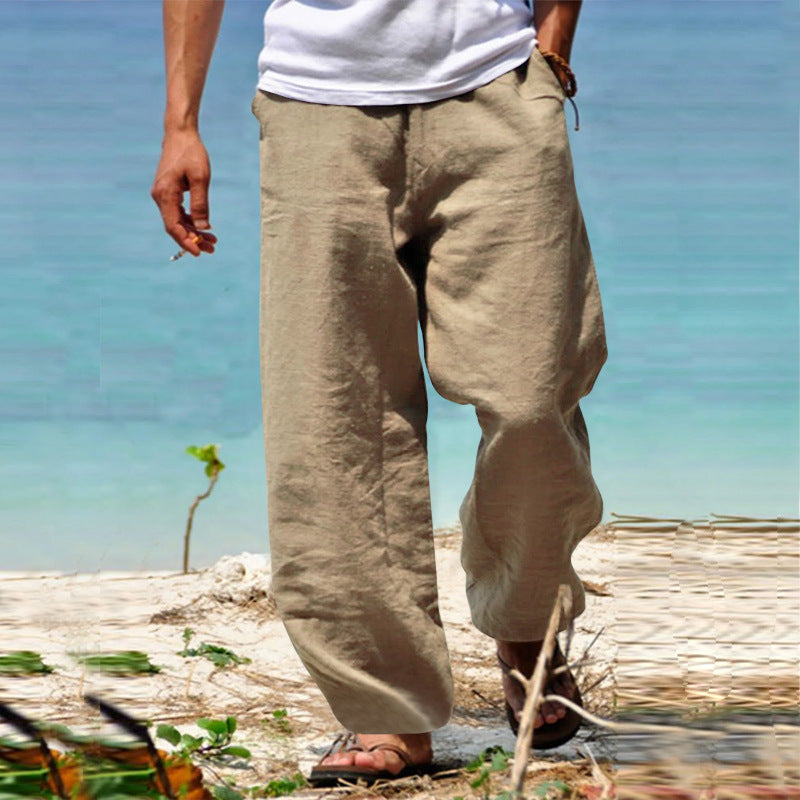 Herren nan lässige Strandhose im Palazzoschnitt aus atmungsaktivem Leinen-Baumwollmix mit Komfortbund